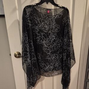 Vince Camuto Black Sheer Floral Blouse